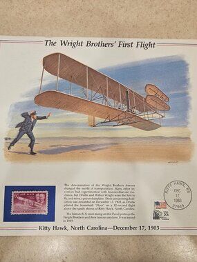 RARE COLLECTIBLE USPS WRIGHT BROTHERS FIRST FLIGHT KITTY HAWK 2 STAMP CARD